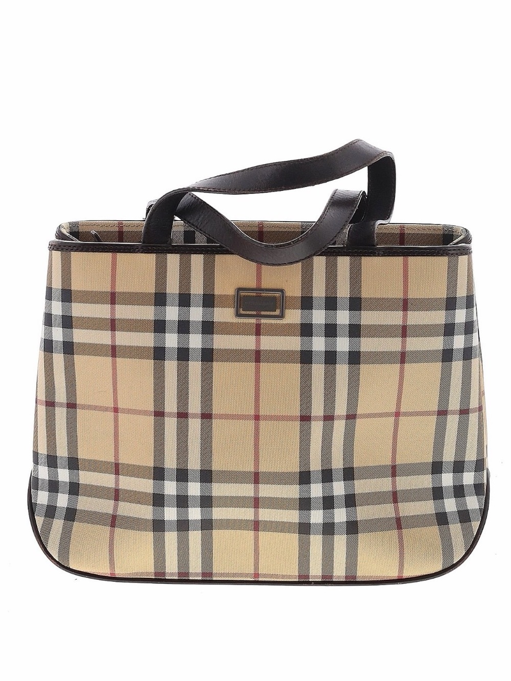 Burberry Beige Plaid Tote with Dark Brown Handles